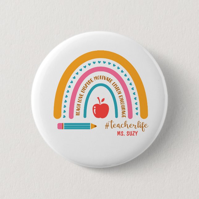 Macaron Rond 5 Cm #Teacherlife Rainbow Nom de l'enseignant personnal (Devant)