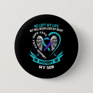 Macaron Rond 5 Cm Teal and Purple Suicide Awareness Ribbon In Memory