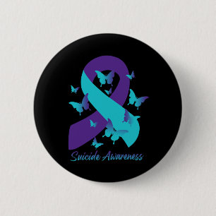 Macaron Rond 5 Cm Teal Purple Ribbon Butterflies Suicide