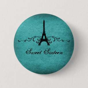 Macaron Rond 5 Cm Teal Vintage French Flourish Sweet 16 Button