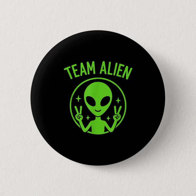 Macaron Rond 5 Cm Team Alien – Funny Green Extraterrestrial Peace Si (Devant)