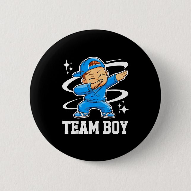 Macaron Rond 5 Cm Team Boy Gender Reveal Party Baby Announcement  (Devant)