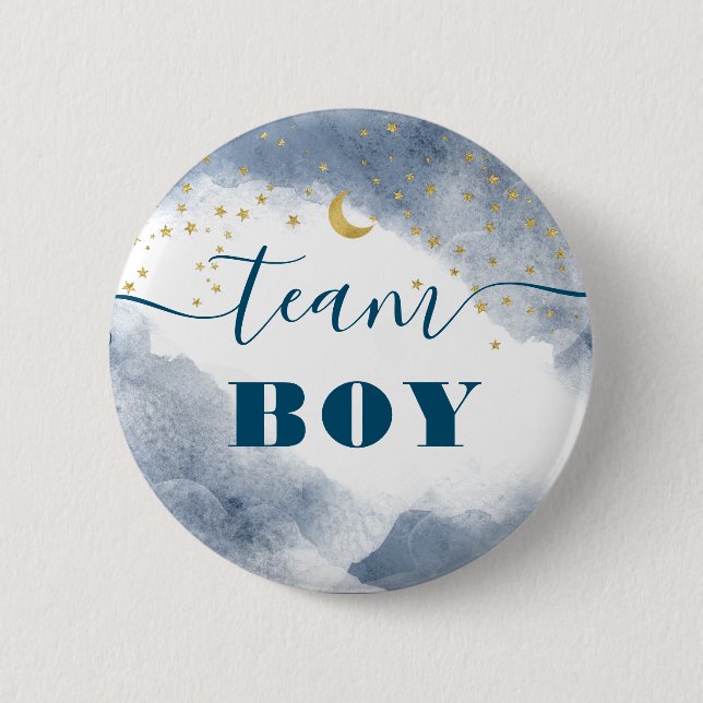Macaron Rond 5 Cm Team Boy Genre Révéler Aquarelle Nuages Twinkle (Devant)