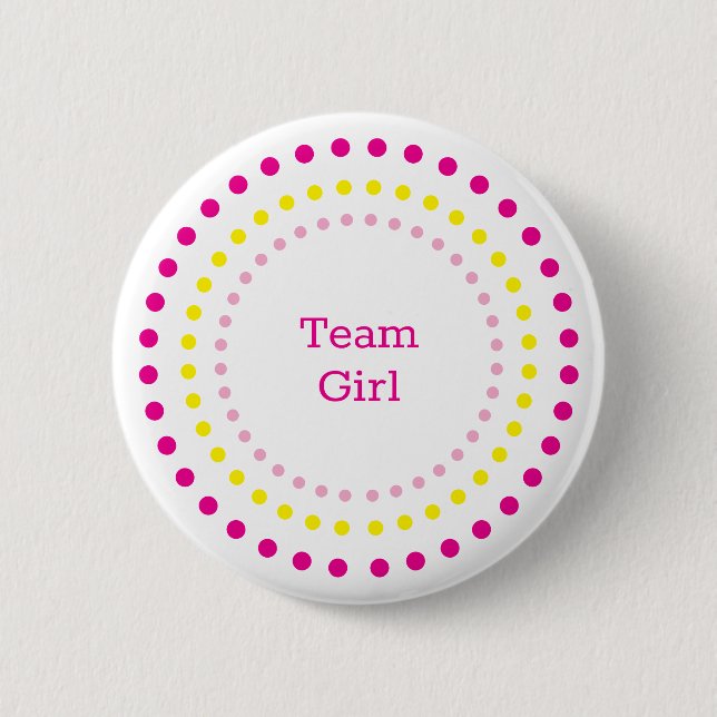 Macaron Rond 5 Cm Team Girl Pink Yellow Dots Gender Reveal Party (Devant)