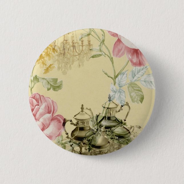 Macaron Rond 5 Cm Teapot Tea Party Paris Floral (Devant)