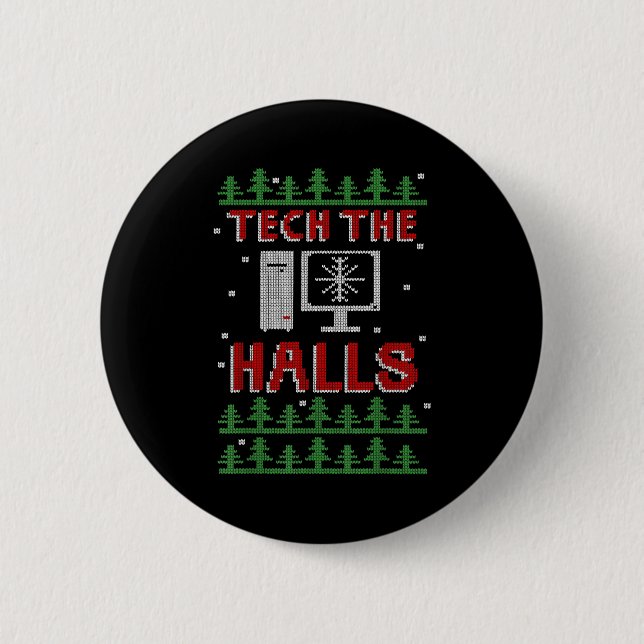 Macaron Rond 5 Cm Tech The Halls Ugly Computer Geek Festive Christma (Devant)