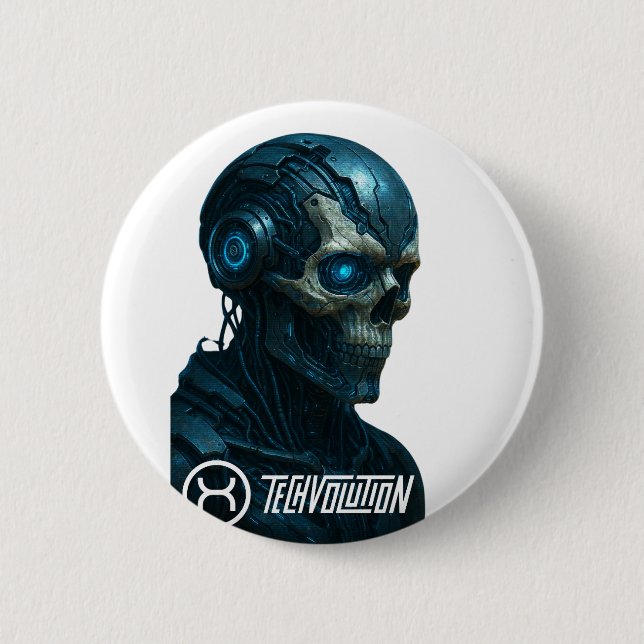 MACARON ROND 5 CM TECHVOLUTION - CYBORG SKULL (Devant)