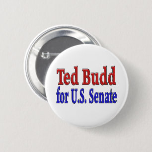 Macaron Rond 5 Cm Ted Budd pour le Sénat avec le texte bleu rouge