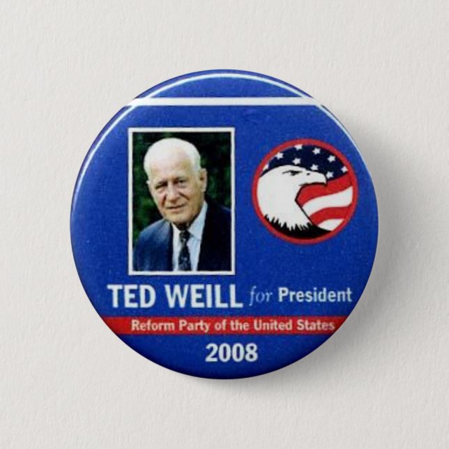 Macaron Rond 5 Cm Ted Weill pour le président 2008 (Devant)