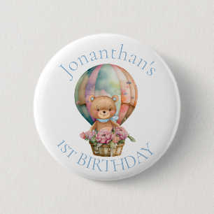 Macaron Rond 5 Cm Teddy Bear  Balloons 1st Birthday  Button