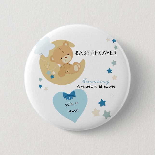 Macaron Rond 5 Cm Teddy Bear Love Baby Boy Douche | (Devant)
