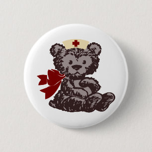 Macaron Rond 5 Cm Teddy Bear Nurse (Rouge)