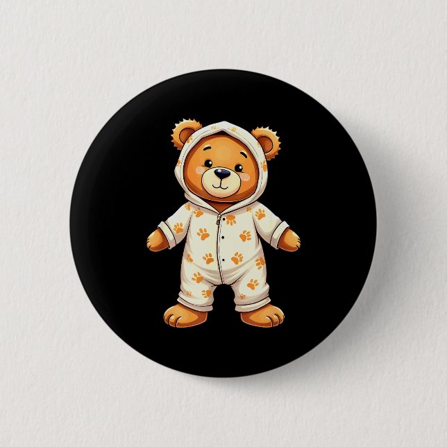 Macaron Rond 5 Cm Teddy Bear Wearing Pajamas  (Devant)
