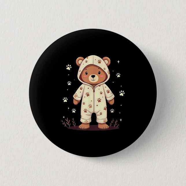 Macaron Rond 5 Cm Teddy Bear Wearing Pajamas  (Devant)