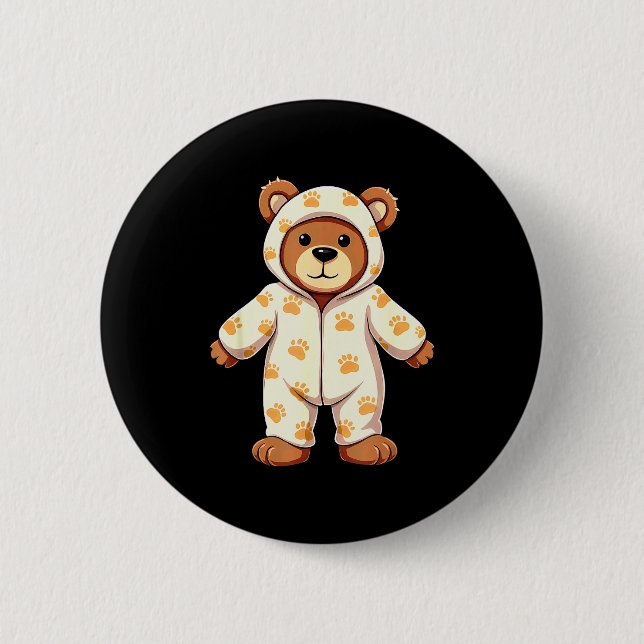 Macaron Rond 5 Cm Teddy Bear Wearing Pajamas  (Devant)
