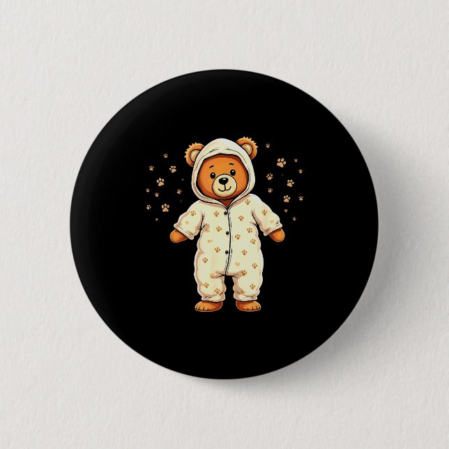 Macaron Rond 5 Cm Teddy Bear Wearing Pajamas  (Devant)
