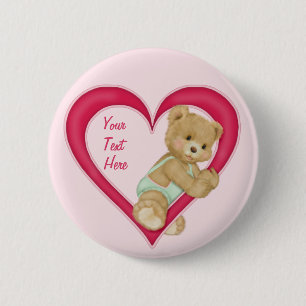 Macaron Rond 5 Cm Teddy Heart - Personnaliser