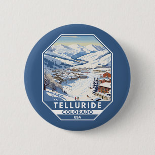 Macaron Rond 5 Cm Telluride Colorado Winter Travel Art Vintage
