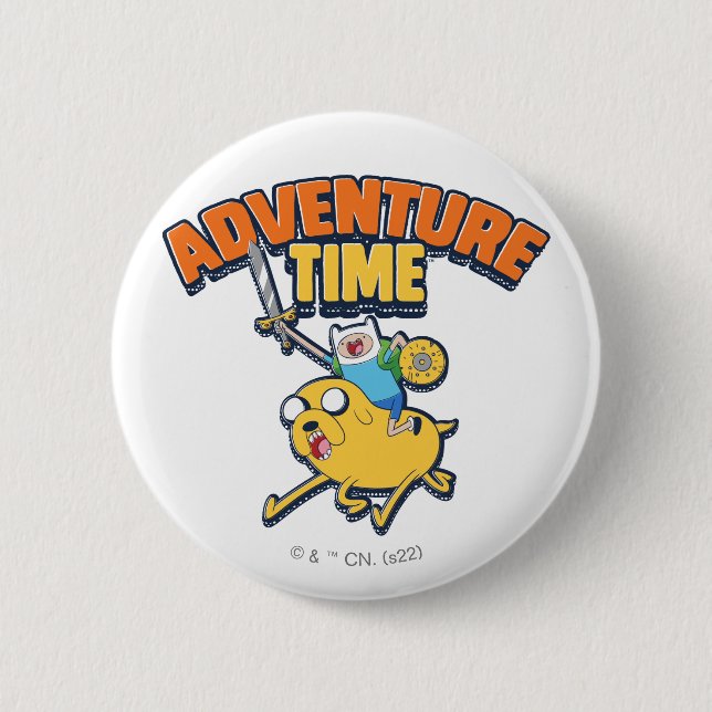 Macaron Rond 5 Cm Temps d'aventure | Finn Riding Jake (Devant)