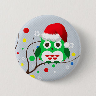 Macaron Rond 5 Cm Tendance de la chouette de Noël