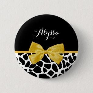 Macaron Rond 5 Cm Tendance Giraffe Imprimer Bow jaune doré avec nom