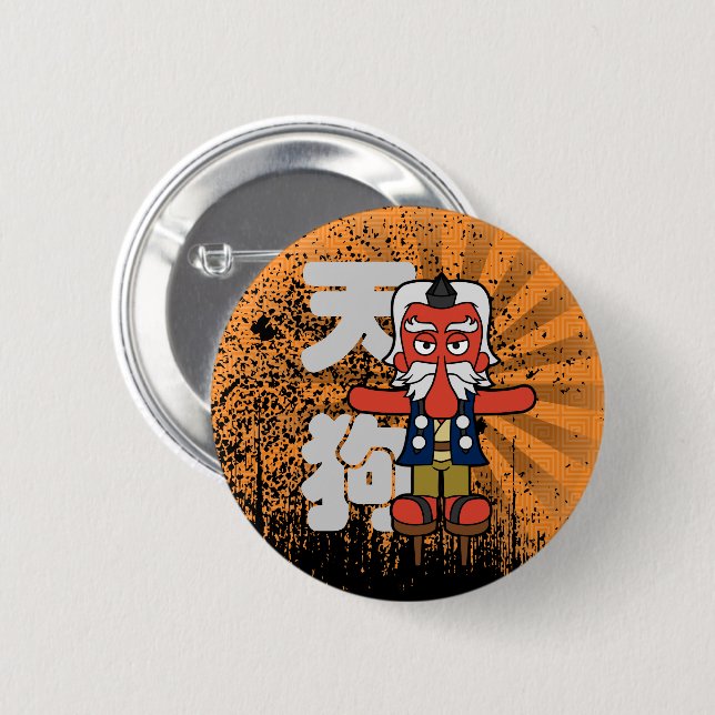 Macaron Rond 5 Cm Tengu Yokai japonais (Devant & derrière)
