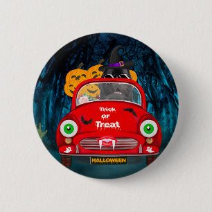Macaron Rond 5 Cm Terre-Neuve Chien voiture effrayant Halloween