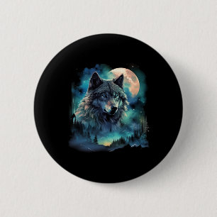 Macaron Rond 5 Cm Terres de chasse du loup gris Galaxie de la forêt 