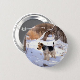 Macaron Rond 5 Cm Terrier Fox à poil dur Qu'il neige Noël 