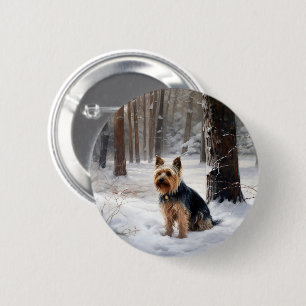Macaron Rond 5 Cm Terrier Soyeux Qu'il neige Noël