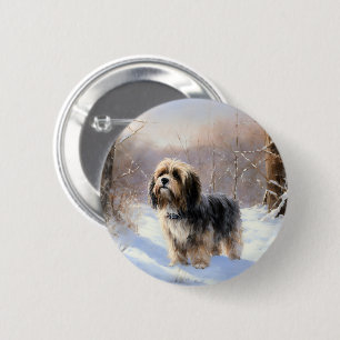 Macaron Rond 5 Cm Terrier Tibétain Laissons Il Neige Noël