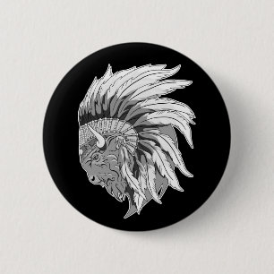 Macaron Rond 5 Cm Tête de buffle avec coiffure indienne