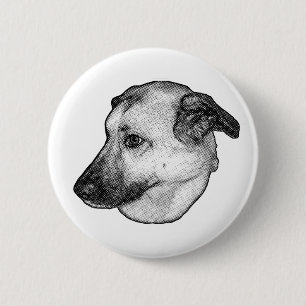 Macaron Rond 5 Cm Tête de Chien, Bouton Manga