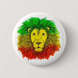Macaron Rond 5 Cm Tête de lion rasta rouge jaune vert dessin Jamaïqu