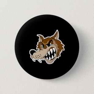 Macaron Rond 5 Cm tête de loup brun grognant