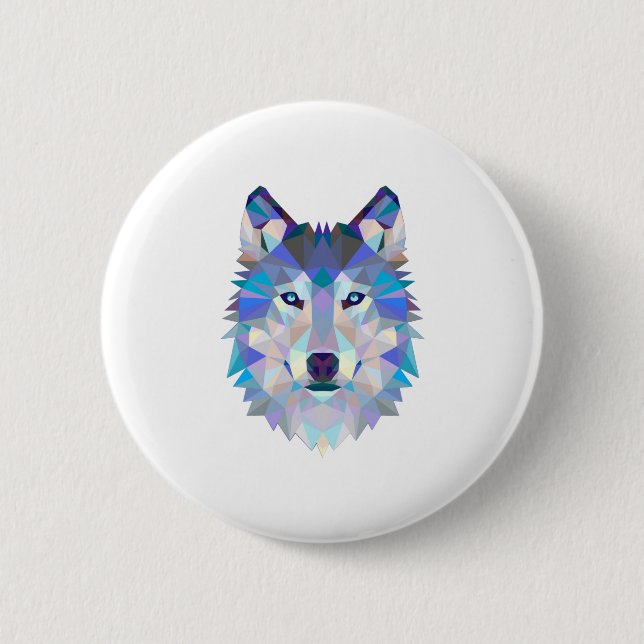 Macaron Rond 5 Cm Tête de loup polygonale géométrique (Devant)