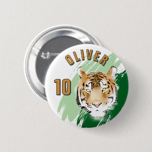 Macaron Rond 5 Cm Tête de Tigre Aquarelle Nom Fête d'Anniversaire