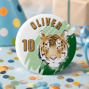 Macaron Rond 5 Cm Tête de Tigre Aquarelle Nom Fête d'Anniversaire