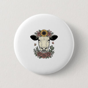 Macaron Rond 5 Cm Tête de vache florale dessin vintage gravure Desig