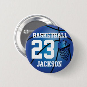 Macaron Rond 5 Cm Texte bleu-foncé de basket-ball et de cercle  