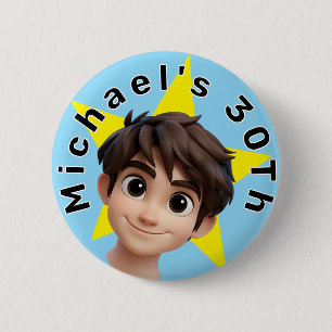 Macaron Rond 5 Cm Texte de photo personnalisé et nom d'anniversaire