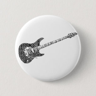 Macaron Rond 5 Cm Texte noir en forme de guitare électrique