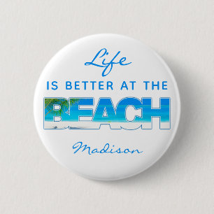 Macaron Rond 5 Cm Texte personnalisé BEACH