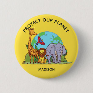 Macaron Rond 5 Cm Texte personnalisé Terre avec animaux