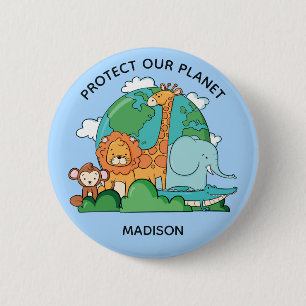 Macaron Rond 5 Cm Texte personnalisé Terre avec animaux