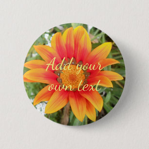 Macaron Rond 5 Cm Texte personnalisé unique à fleurs orange