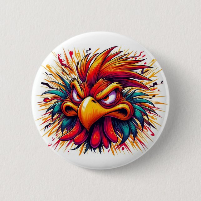 Macaron Rond 5 Cm Thad the Mad Rooster Button (Devant)