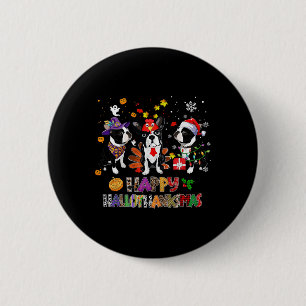 Macaron Rond 5 Cm Thankgiving Noël Boston Terrier Dog Hallotha