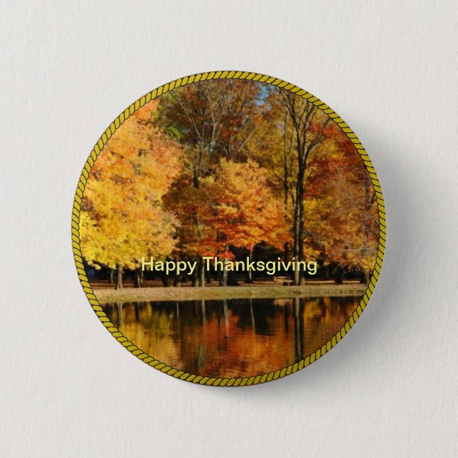 Macaron Rond 5 Cm THANKSGIVING : Bouton Bon thanksgiving/broche d'or (Devant)