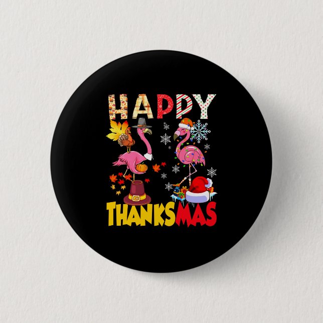 Macaron Rond 5 Cm Thanksgiving Christmas Flamingo Happy Thanksmas Xm (Devant)